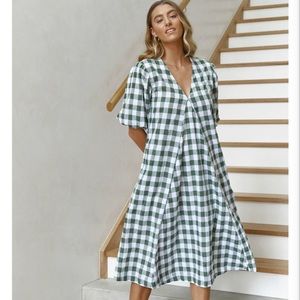 LJC Designs green gingham midi dress, size large